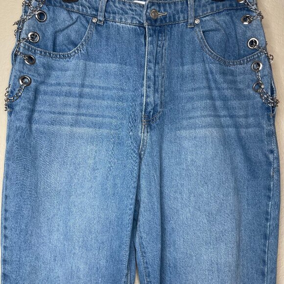 Eyelet Chain Boyfriend Denim High Rise 4 Pocket Jeans 6/8 Sz 29 Feminine Sexy - Picture 5 of 12